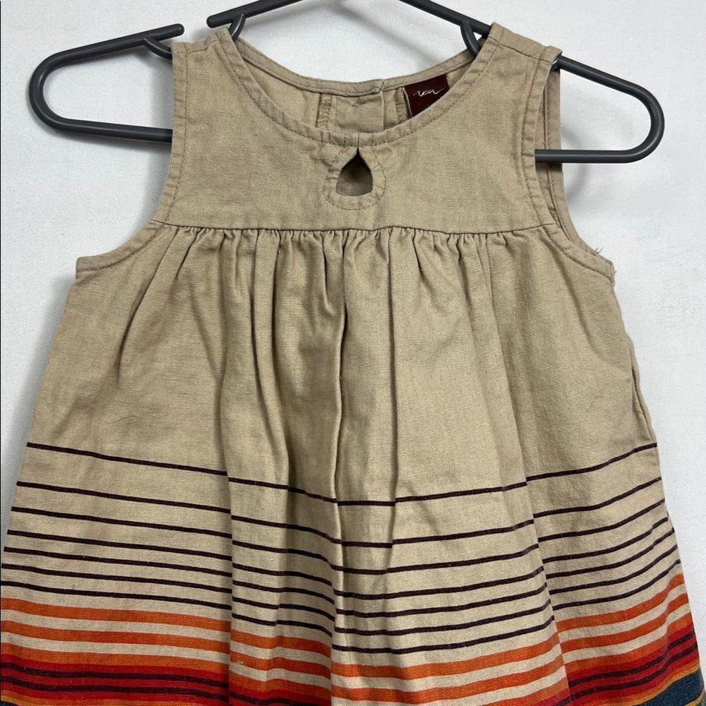 Tea Collection Tan and Orange Stripe linen dress 6-12 months - Picture 2 of 14